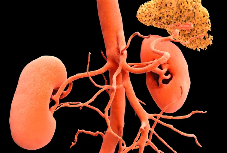 High blood pressure may be treated by burning nerves near the kidneys